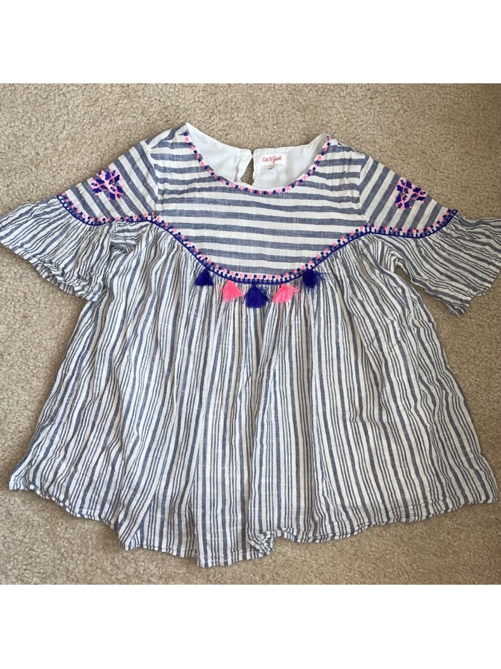 Cat & Jack Blue and White Striped Tassel Peplum Top